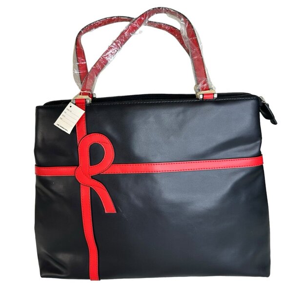Roberta di Camerino Tote Shoulder Bag Ribbon Motif  Leather red PVC Closed Zippe - Picture 1 of 16